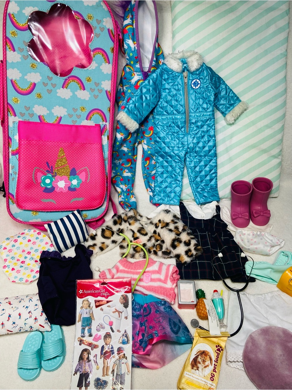 18” Doll Accessory Lot Variety Doll Carrier Jumpsuit Doll Clothes Accessoriesy